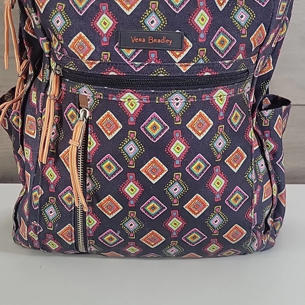 Vera Bradley Mini Medallions Backpack with Blue Multicolor Diamond Pattern